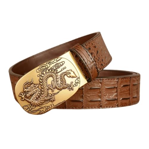 Men's Alligator Cowhide Crocodile Print Ratchet Belt With Golden Dragon Automatic Buckle, Trim-to-Fit For Casual3