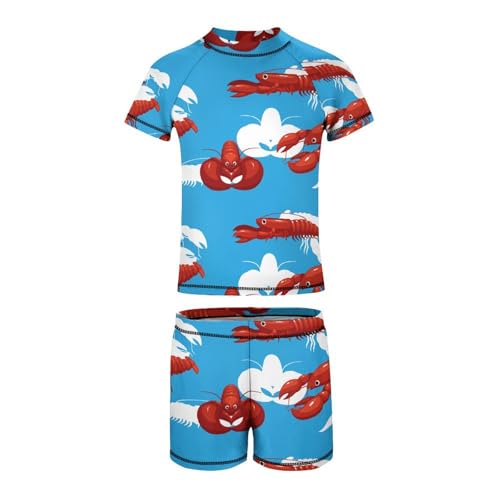 Cute Lobster Cartoon BlueChildren's Swimsuits Boys Two Piece Suit10-12Y（150cm）2