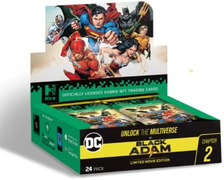 HRO DC Unlock The Multiverse Black Adam Paquete de 24 Mega Booster Box Hybrid NFT Trading, 168 tarjetas