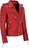 AQ07 Fashion Damen Lederjacke Classic Biker Style (L, rot)