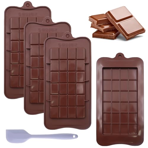 INNAL 4 Pcs Stampi per Cioccolato Stampo per Cioccolato in Silicone Antiaderenti Stampi per Cioccolatini Senza BPA Cioccolatini Stampo Silicone con 1 Raschietto per Fatti in Cioccolatini Caramelle