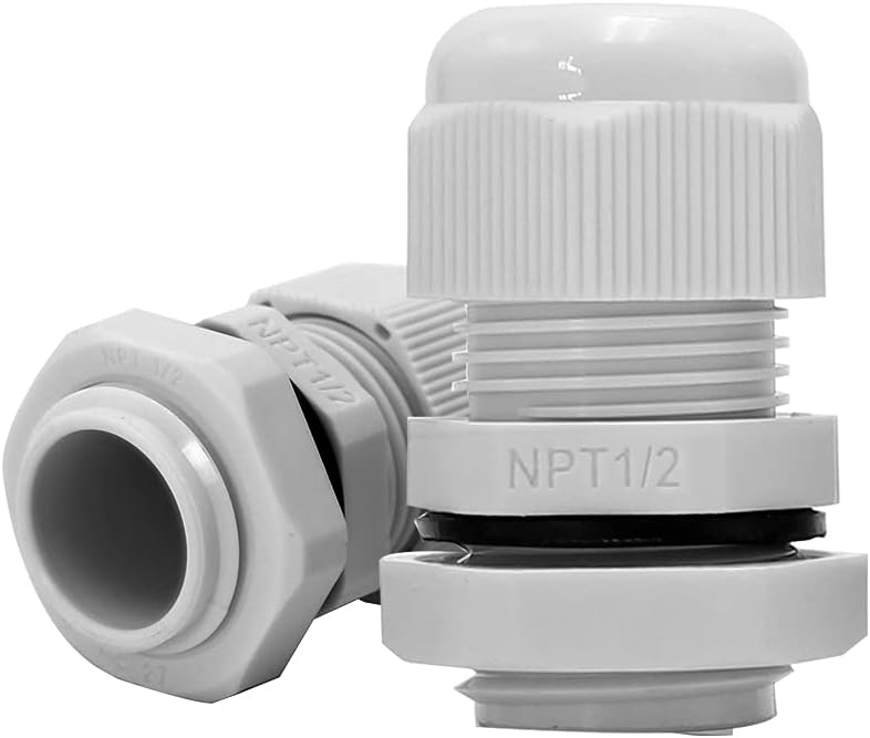 MAKERELE 1/2 NPT Nylon Cable Strain Relief, Waterproof IP68 6-12mm Cable Diameter with Gaskets(1/2 NPT, 20pcs)