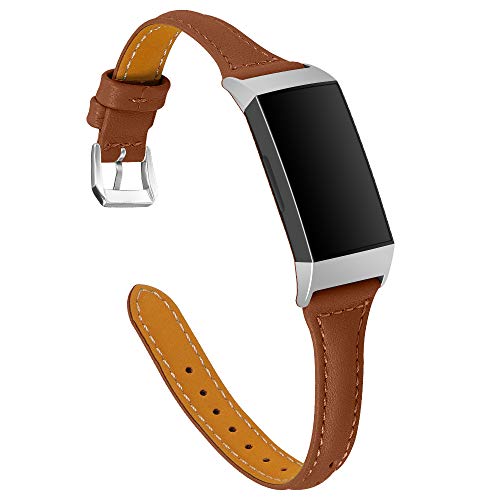 Jennyfly Uhrenarmband Kompatibel mit Fitbit Charge 3/4, Echtes Leder Ersatzarmbänder mit Metallschnalle Verstellbar 5,5-8 Zoll Kompatibel für Fitbit Charge 4/Charge 3/Charge 3 SE - Braun Cover