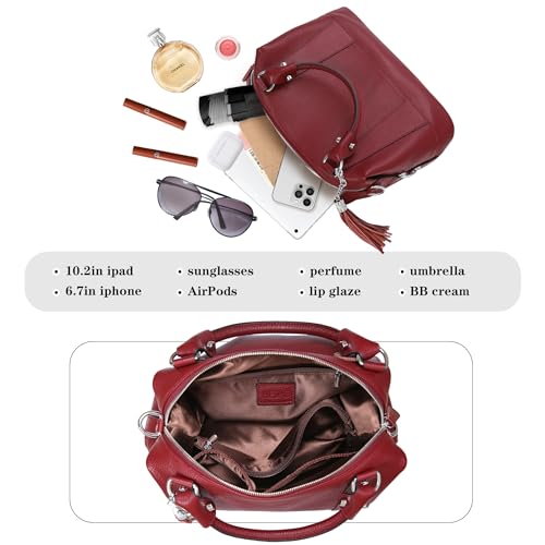 Image of HESHE Womens Genuine Leather Purse Satchel Tote Bags Ladies Real Leather Bags Crossbody Handbags