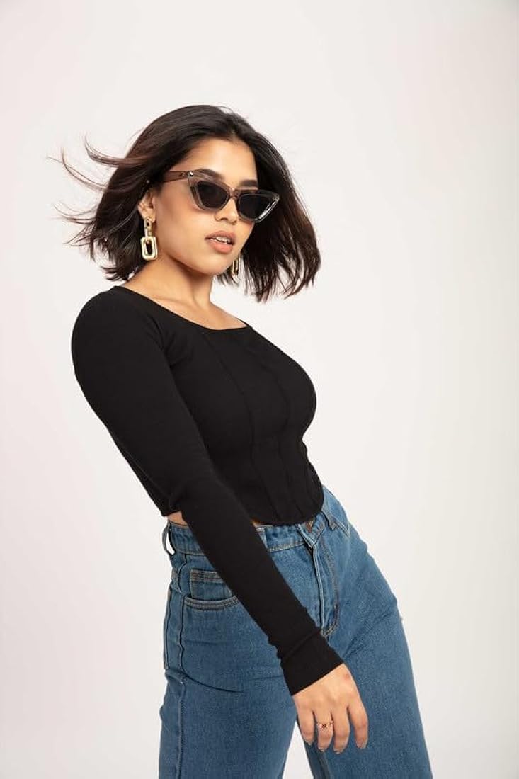 Meyara Ribbed Corset Curved Hem Tops for Women | Cotton Blend 