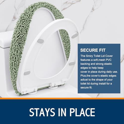 Image of Smiry Soft Chenille Bathroom Toilet Lid Cover, Machine Washable Covers, 17.5x15, Fits Most Round, Elongated and Oblong Lids, Accessories Decor, Sage Green