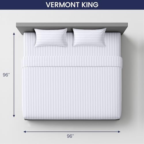 Image of SGI 96 inchx96 inch 4 Pc Vermont King Sheet Set 600 TC 12 inch Deep, White Stripe