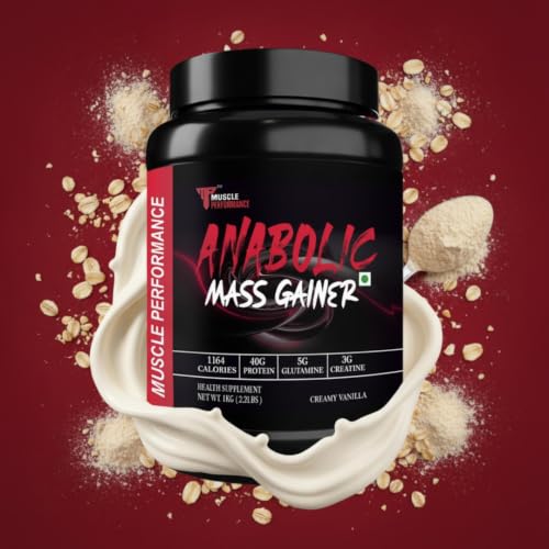 Image of Anabolic Mass Gainer Powder with Creatine | High Protein Carbs Mass /Weight Gainer for Muscle Gain & Fast Growth With , Whey Protein Concentrate, Digestive Enzymes 1kg, Creamy Vanilla | High Protein Carbs, With Creatine, BCAA & Glutamine, Digestive Enzymes, For Muscle Gain & Fast Growth