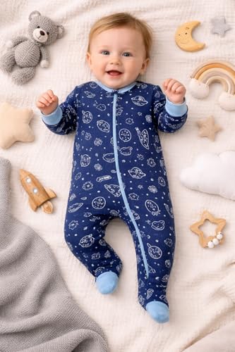 Image of TuddyBuddy 100% Organic Cotton Multi Color Sleepsuit /Onesie /Footed Romper for Baby Boy & Baby Girl