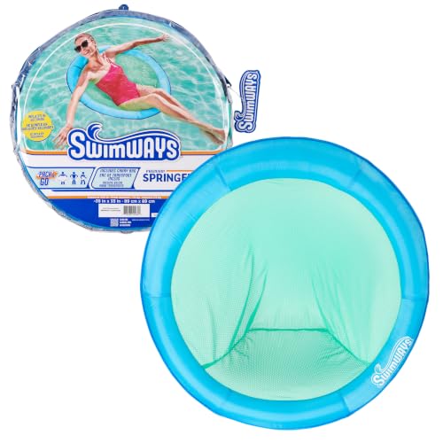 Image of SwimWays Spring Float Premium Papasan Pool Lounger with Breathable Mesh Seat, Inflatable Pool Floats for Adults with Fast Inflation, for Ages 15 & Up