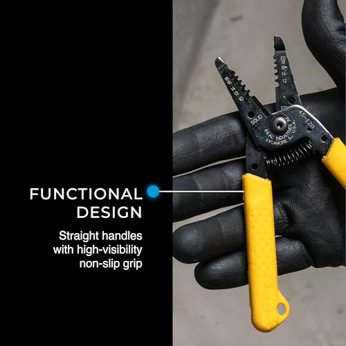 Image of IDEAL Electrical 45-121 T-6 T-Stripper - 14-26 AWG, Yellow Wire Stripper with Looping Holes, Plier Nose, Spring Loaded Automatic Opening