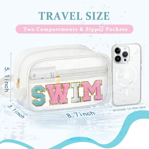Image of COSHAYSOO Clear SWIM Bag Waterproof Valentines Grab Bag Gifts for Women Teen Girls Swimmer Team Coach, Swimming Pool Accessories Organizer Transparent Makeup Toiletry Bag Beach Travel Cosmetic Pouch