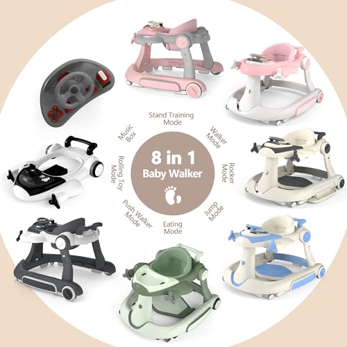 image for Kinder King 8-in-1 Baby Walker with Music & Lights, 3 Level Adjustable