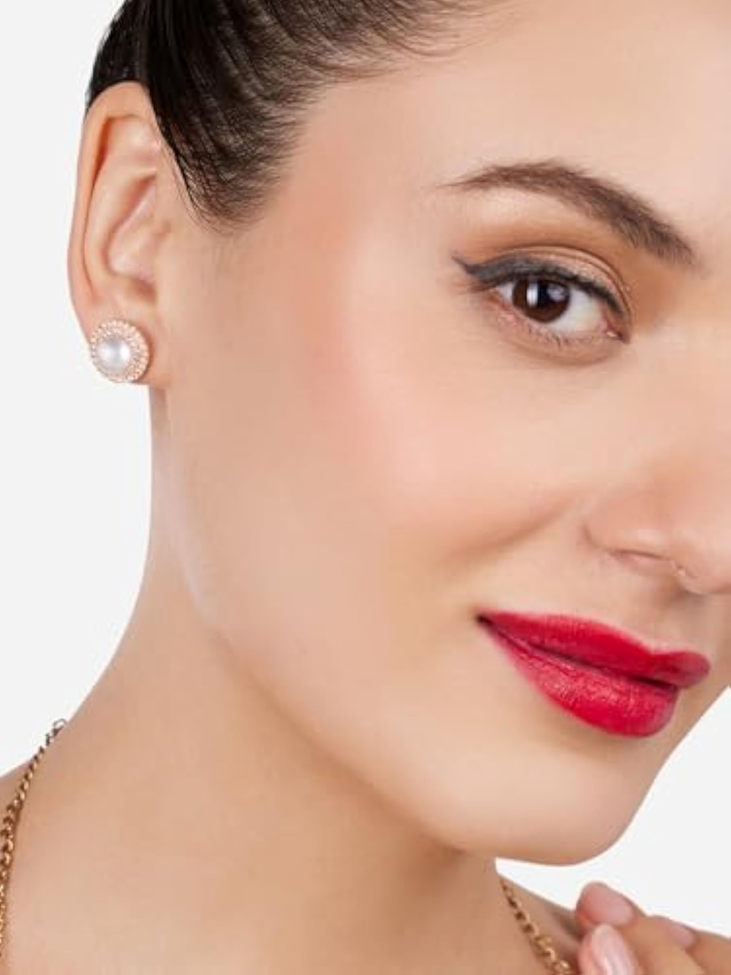 Women's Cubic Zirconia & Pearl Embellished Brass Studs Earrings