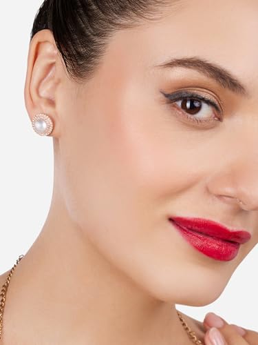 Women's Cubic Zirconia & Pearl Embellished Brass Studs Earrings