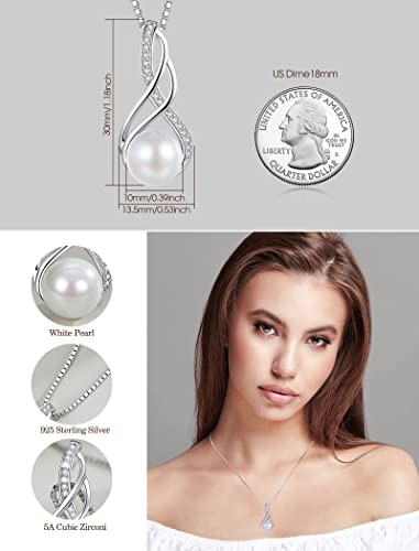 Dickbe Pearl Necklaces For Women With Infinity Design Pearl Pendant Necklace Sterling Silver Box Chain Single Pearl Necklace Jewelry Gifts For Christmas Anniversary Wedding (Style C) #TOP4