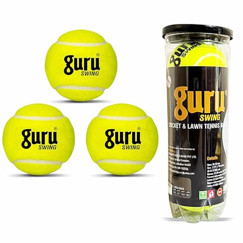 Image of GURU Lawn Tennis Ball, Light Weight Swing Cricket Ball (Yellow, 58g, Pack of 3)