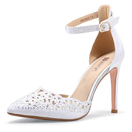 Idifu Women Pumps In4 Candice Bride Shoes Stiletto Heels Closed Toe Bling Glitter Dress Pumps Shoes For Wedding Evening Party(White Glitter, 8 M Us) #TOP24