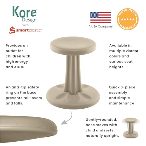 Image of Kore Kids Wobble Stool, Flexible Seating, Ages 6-7, 14in, Sand Dollar | Wiggle chair for classroom and home boosts focus, improves posture, and provides an energy outlet; anti-tip base; Made in USA