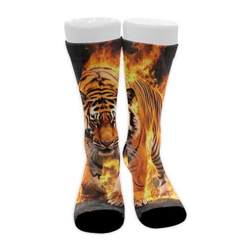 VAFZASC Men's & Women's Casual Crew Socks, Non-Slip Comfortable for Sports Hiking Trekking Walking All Seasons Compatible with Fire Flame Tiger