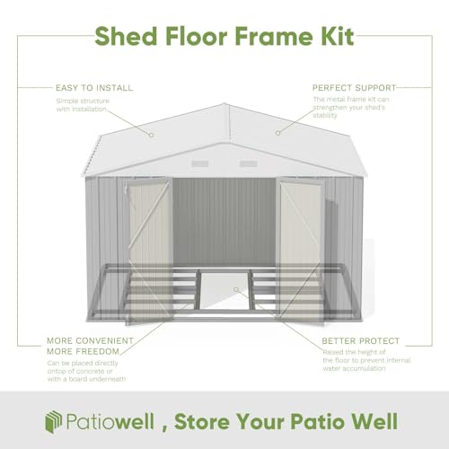 Image of Patiowell 10 x 8 FT Outdoor Storage Shed with Floor Frame, Large Garden Tool Metal Shed with Sloping Roof and Double Lockable Door for Backyard Garden Patio Lawn,Grey