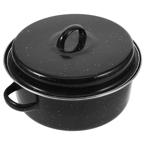 SEWOART Enamel Roasting Pan with Lid 24cm Double Handle Multi-Function Household Cooking Pot for Outdoor Barbecue and Baking Sweet Potatoes