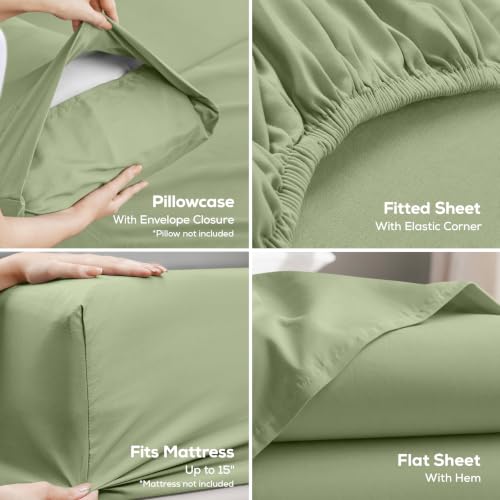 Image of Utopia Bedding Twin Sheet Set - 3 Piece Bed Sheets for Twin Size Bed, Soft and Breathable Microfiber, Includes 1 Fitted Sheet, 1 Flat Sheet and 1 Pillowcase - Oeko Tex (Sage)