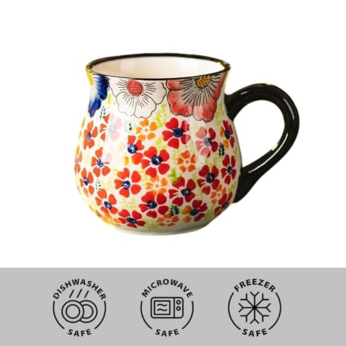 Taza de cerámica floral de 15 oz estilo panzuda miniatura 3