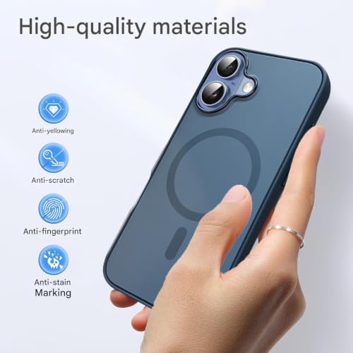 Image of Elzzi Magnetic for iPhone 17 Case (Compatible with MagSafe) (Military Grade Drop Protection) Translucent Matte Shockproof with Anti-Fingerprint Phone Cover, Blue