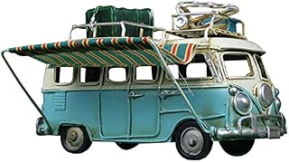 GEQIAN True Metal Collectible Die-Cast Vehicles Iron Metal Car Model Vintage - RV Camper Van Toy Simulation Limousine Beach Bus Home Decor for Desktop Shelf