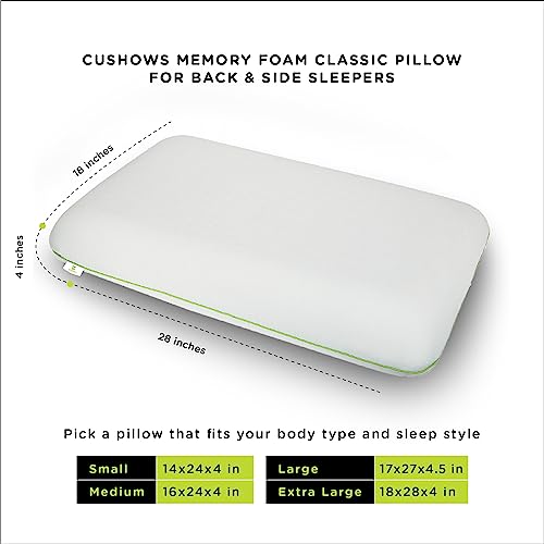 Image of Cushows Slim Orthopedic Memory Foam Pillow Lightweight Ergonomic Cervical Pain Relief Pillow with Washable Cover Neck and Back Support Comfortable Sleeping Classic Bed Pillow 17x27x4.5 inch Pack of 2