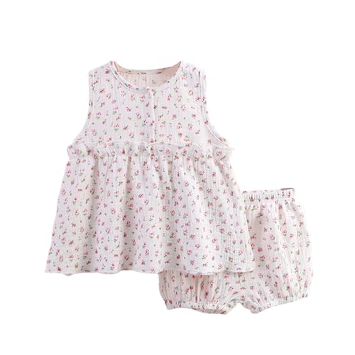 Girls Comfort Cotton Summer 2 Piece Outfits Floral Print Sleeveless Babydoll Top Matching Shorts Set for 0-6 Years