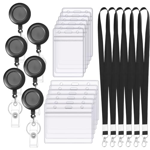 Ausweishülle mit Band Set, 12 Stück Transparente Horizontal und Vertikal Kartenhülle ID Card Holder mit Einziehbarem Schlüsselanhänger für Zuhause Büro Schule