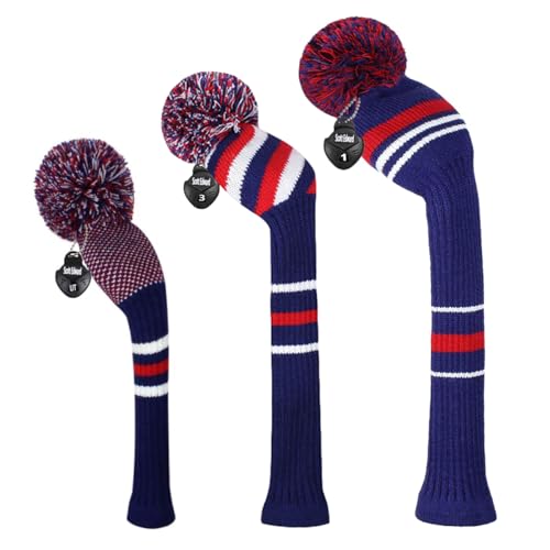 Scott Edward Mix and Match Pom Pom Knit Golf Club Covers, Blue Red White