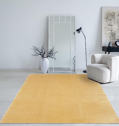 Mia´s Teppiche Taos – kuscheliger Kurzflor Teppich in Felloptik, super Soft & waschbar bis 30°C, mit Anti-Rutsch-Unterseite, Wohnzimmer & Schlafzimmer, Made in Turkey, Gold, 200 x 280 cm