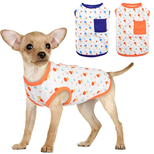 Preferhouse 2 Pieces Dog T-Shirt Dog Cat Geometry Print Vest With Pocket Puppy Kitten Tee Pet Apparel Summer Breathable T-Shirts Suitable For Small And Medium Pets, S #TOP20