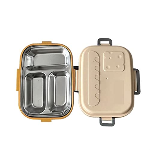 Bento Boxes - Lonchera de acero inoxidable portátil con rejilla para el almuerzo, caja bento de color caramelo para (color: beige)
