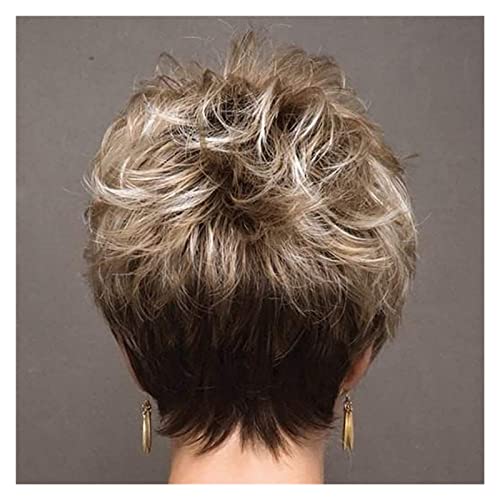 Perucas Peruca Curta Feminina, Perucas Loiras Cabelo Camada Castanho Puffy Resistentes Ao Calor Peda