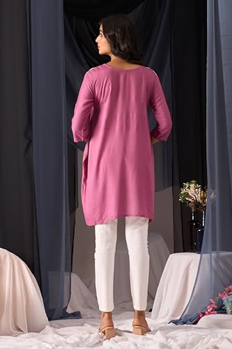 Image of Sidhidata Rayon Floral Embroidered Short Kurti | Short Anarkali Kurti for Girls | Women's Casual Sleeveless Printed Top | Tops for Women (Kurti Myra)