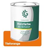 GRUNDMANN Holzfarbe - 0,7 Kg Holzlack Seidenmatt Orange - 3in1 inkl. Grundierung - Seidenmatt - Innen und Außen - RAL 2011 Tieforange
