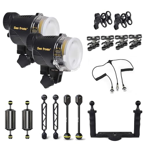 Seafrogs SF-01 Unterwasserbeleuchtung Strobe Kit, Beinhaltet 2X Strobes, 2X Schwimmbälle, 6X Verlängerungsstangen, 1xoptisches Faserkabel, 1x Aluminiumschale Für Seafrogs