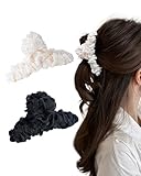 ACECHA 2 Pack Elegant Satin Hair Claw Clips for Women, Silk Cloud Clips for Thin and Thick Hair, Soft Hair Claws for Strong Hold Hair Styling (Black & White)