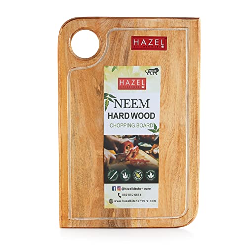 HAZEL Vegetable Neem Wood Chopping Board |Chopping Board Wooden for Kitchen| Rectangle Shape Thick Wooden Cutting Board, 10 x 15 Inch (38.5 x 25.5 cm)