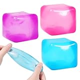 3pack Stress Cube Squishy Stress Balls for Kids Ice Cubes Squishy for Adults Fidget Toy for Your Best Mellow and Chill Square Shape with Filling in Pink Purple Blue for All Age (3pcs)