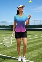 Alaroo Womens Workout Tops Short Sleeve V-Neck T Shirts Rainbow L — image 3