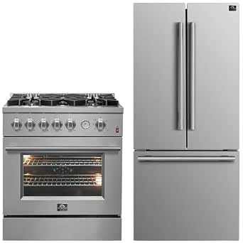 Forno 30-Inch Stainless Steel Gas Range and Gallipoli 30-Inch French Door Refrigerator Bundle