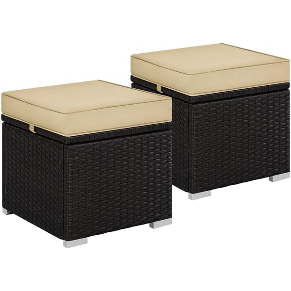 Yaheetech 2 Piezas Taburete Exterior para Muebles de Jardín con Espacio de Almacenamiento 39x39x41cm Incluye Cojín Tapa Extraíble Imitación de Ratán Resistente a la Intemperie