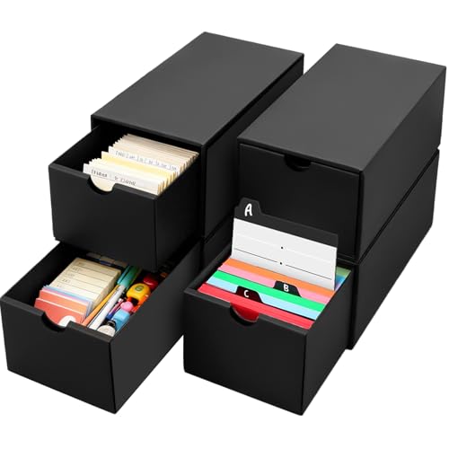 Karteikasten box A6 4 Lernkarteibox Schwarz Fasst 4000+ Karteikarten Geeignet für die Aufbewahrung von Karten Lern- und Büroszenarien