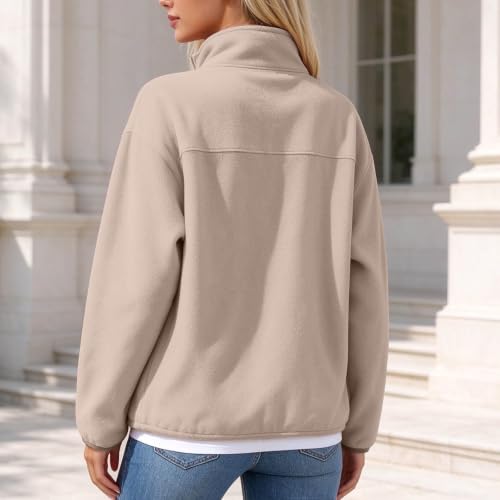 WWPPAION Full Zip Fleece Jacket Women No Hood Stand Collar Long Sleeve Fall Jackets Warm Winter Coats with Zipper Pockets — view 3