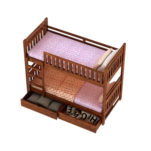 Image of Ganpati Arts Solid Sheesham Wood Swift Bunk Bed Twin Over Bed with Ladder Wooden Bunk Bed with 2 Drawer Storage for Bedroom Living Room Home (Natural Finish)